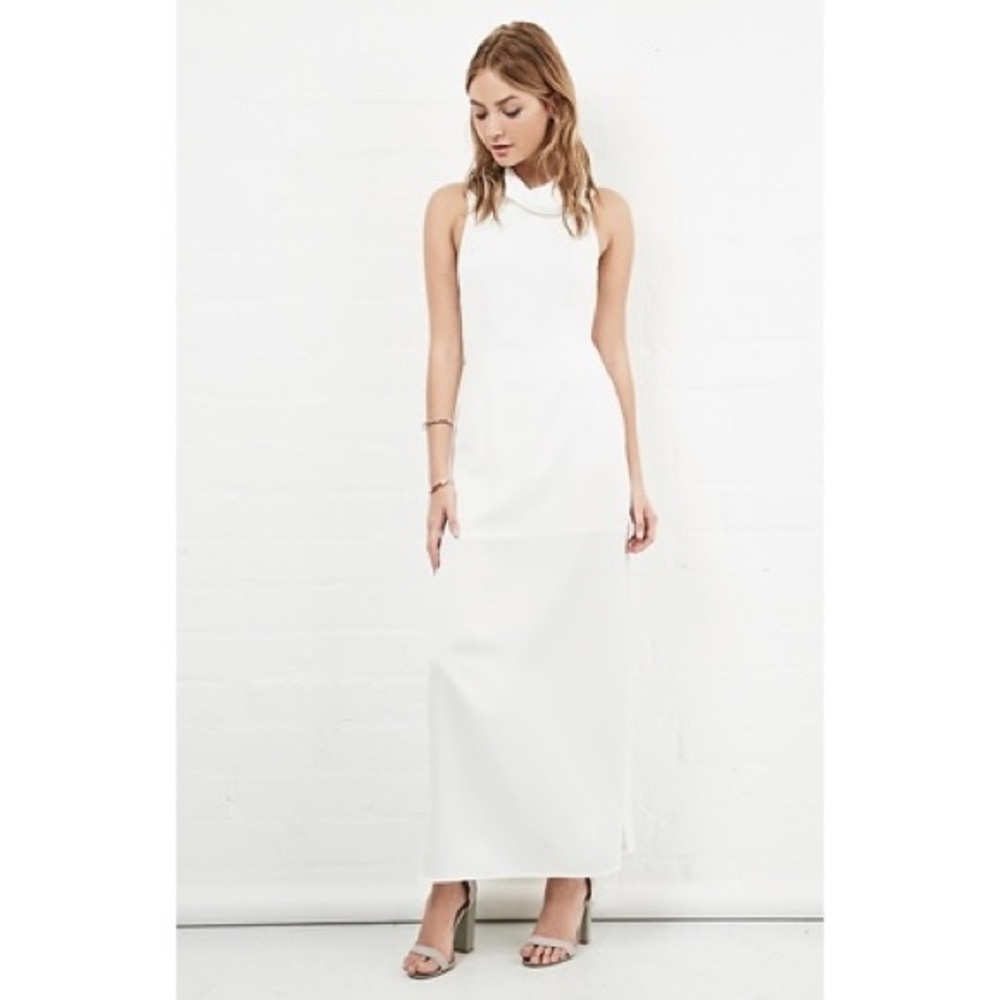 Keepsake Morning Shadows Maxi Dress S Small White Wedding Open Back Illusion